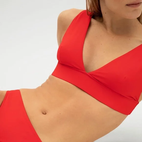 NWT EVERLANE Triangle Bikini Top Womens Size Large Red Swimsuit Bow Tie padded - Picture 5 of 11